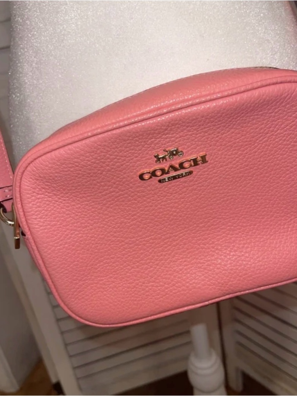 Coach mini Pink Pebbled Leather Camera Crossbody with Gold Hardware